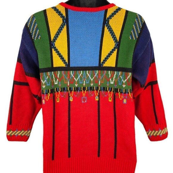 Vintage Afrika Sweater Womens Size Small Red 80s BeaDazzle Abstract Beaded - Picture 4 of 6